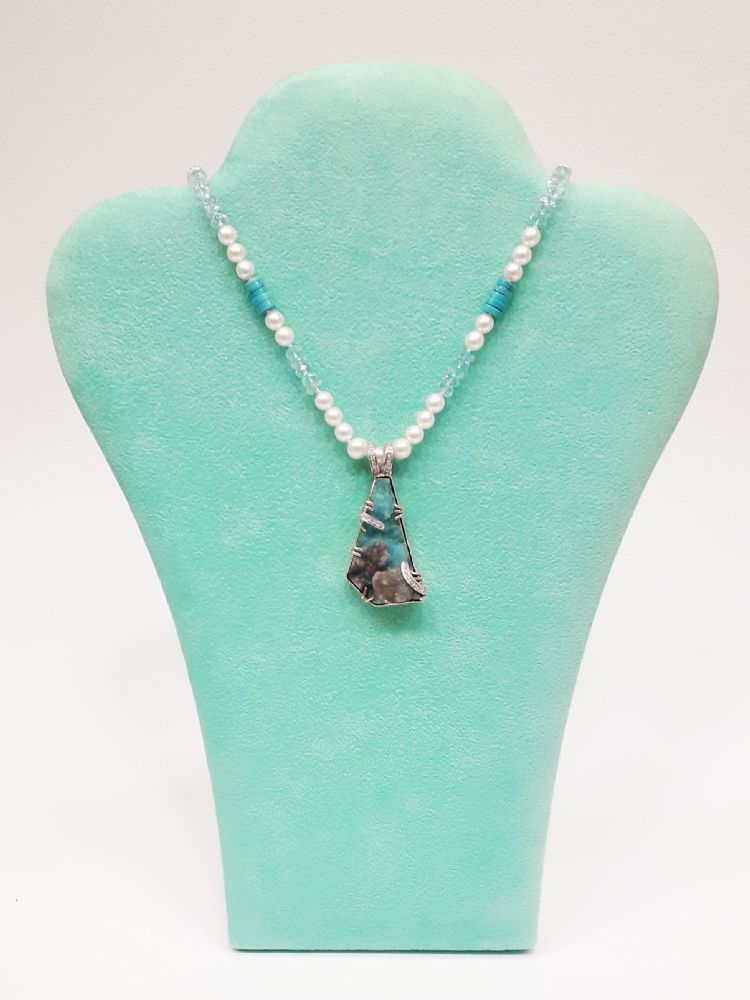 Gioielleria Mario Roggero | Collana in perle, acquamarina e crisocolla